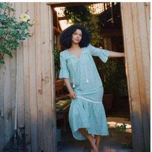 Christy Dawn Corley Dress L Mint Blooming Meadow Maxi Midi Cotton Silk